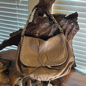 Nina Ricci Large Brown Leather Designer Women's Shoulder Bag Made in France!